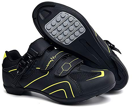 Earnmore Scarpe da Ciclismo Antiscivolo, Scarpe da Strada e Mountain Bike Traspiranti in Fibra di Carbonio, Scarpe Sportive Assistite da Energia con Strisce Riflettenti (Giallo,39)