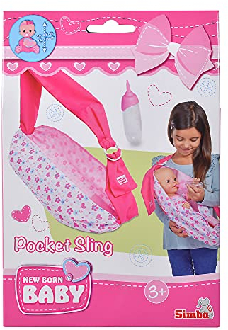 Simba 105560002 - New Born Baby verstellbare Trageschlinge mit Tasche und Fläschchen für 38-43cm Puppen, Für Kinder ab 3 Jahren