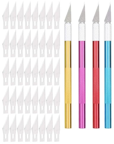 Set Coltelli Artistici Artigianali da 4 pezzi con 40 lame, Kit Precisione per Intaglio Manuale, Strumento per Timbri in Gomma e Lavoro Artistico