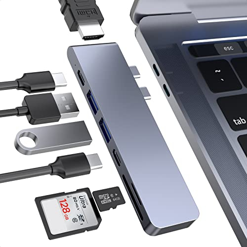MacBook Adapter, BHHB USB C Hub Adapter für MacBook Pro/Air mit Thunderbolt 3, 4K HDMI, 2 * USB 3.0, SD & Mircro SD, USB C Hub Kompatibel mit MacBook Pro M1 M2 2023-2016, MacBook Air 2023-2018