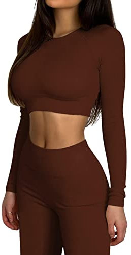 Gym Set Women Workout Set 2 Pieces Outfits Long Sleeve Top High Waist Leggings Activewear Clothes Gym wear Sets