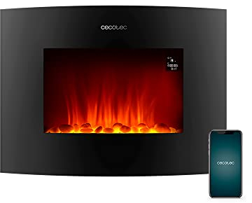 Cecotec Chimenea Eléctrica Ready Warm 2250 Curved Flames Connected. 2000 W, Tamaño 22, WiFi, 2 Niveles de Potencia, Mando a Distancia, Panel Curvo, Temporizador, 20 m2