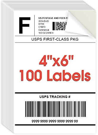 MaxGear 4x6 inch Shipping Address Labels,for Inkjet or Laser Printer, USPS Postal Mailing Shipping Labels, Matte White Paper Sheets, Permanent Strong Adhesive, Dries Quickly, 100 Pcs