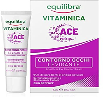 Equilibra, Contorno Occhi Anti-aging Levigante Vitaminica,con Complesso Multivitaminico, Acido Ialuronico, Caffeina, Burro Pistacchio, Azione Levigante, Contrasta Borse e Occhiaie,15 ml