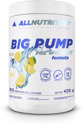 ALLNUTRITION Big Pump Pre Workout Performance Boost Food Supplement - L-Citrulline, L-Arginine, Taurine, Beta Alanine Mix - No Stimulants - Instant Powder 420g - Lemon