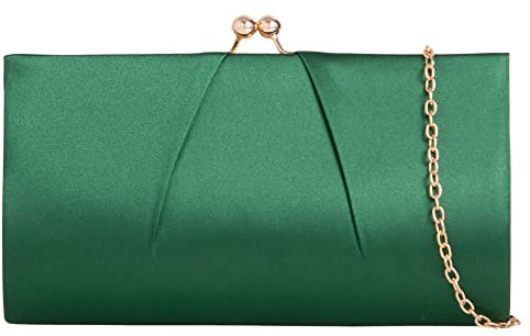 UShopUK Bolso de mano de satén para novia, graduación, boda, noche, fiesta, bolso de mano, medium (Verde oscuro)
