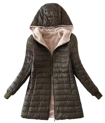 Yowablo Jackenerweiterung Babytrage Lange Daunenjacke für Damen, Übergröße, Daunenjacke, Baumwolljacke, leichte Daunenjacke mit Kapuze, Winterjacke Daunenweste Ohne Kragen Damen (Green, L)