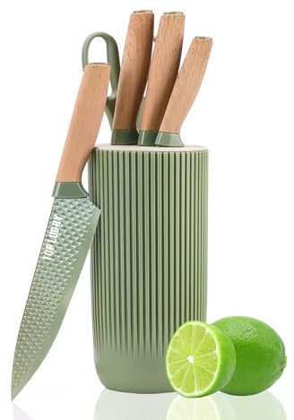 Justup Set di Coltelli, 6 Pezzi Set di Coltelli da Cucina Verde, Sharp acciaio inossidabile Chef Knife Set con lama antiaderente, Set di coltelli con blocco di coltelli per la cucina domestica (Verde)