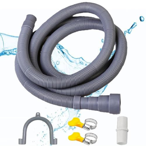 Tuyau de Raccordement Machine à Laver, Tuyau Vidange Machine a Laver, Tuyau Lave Linge, 1.5m avce Support en U,Colliers et Tuyau Raccordement Rallonge Tuyau Lave Vaisselle Tuyau Évacuation Eau