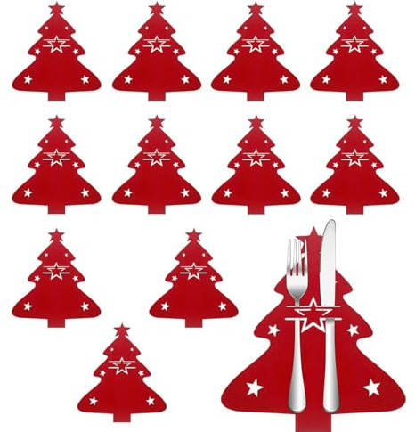 Esshogo 12 Pezzi Porta Posate Feltro Natalizio, Tasca Per Albero Di Natale, Decorazione Porta Coltello e Forchetta