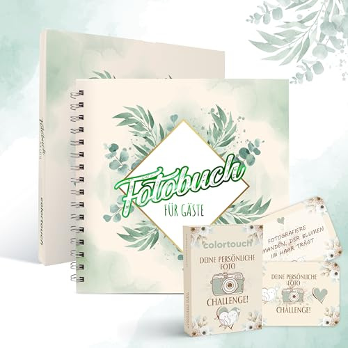 colortouch Hochzeit Fotobuch mit 70 Fotoaufgaben, Hochzeitsspiel Fotoalbum mit Platzhaltern, Fotospiel für Gäste, Hardcover Spiralbindung Gästebuch, Fotobox Hochzeitsgeschenk für Braut & Bräutigam