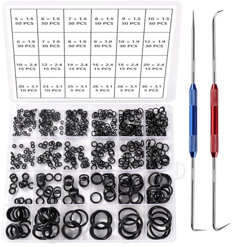 YIXISI 610 Pezzi 24 Misure Neri O-ring Assortimento Kit, Nitrilica O-ring Gomma Guarnizioni di Tenuta, con Doppia Testa Ganci per Paraolio, per Aria Condizionata, Automobile, Impianti Idraulici