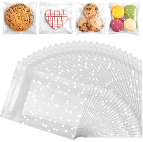 200 Piezas Bolsas de Galletas Autoadhesivas, 10 x 10cm Bolsas Celofán, Bolsas de Galletas, Transparentes Bolsas de Dulces de Plástico para Panadería, Galletas, Dulces, Galletas, Joyas, Jabones Postre