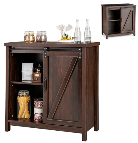 KOMFOTTEU Buffet Bas, Style Industriel, Meuble Cuisine, 4 Casier avec 2 Portes coulissantes, Meuble Rangement en Bois, Idéal pour Cuisine Salle à Manger, Salon, 80 x 40 x 82cm