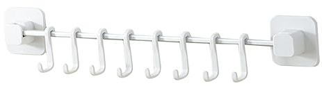 Zerodeko 1 juego Organizador de Cocina de Pared Multifuncional Soporte de Utensilios con Ganchos Barra Colgante para Sartenes y Accesorios para Cocinas Baños y Garajes Color Blanco