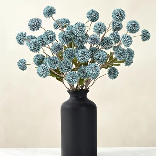 HNNFMY 5PCS Artificial Flowers 51cm Long Faux Silk Pompon Mums Flower Bulk, Silk Small Mini Chrysanthemum For DIY Champagne Wedding Centerpieces Floral Arrangements Vase Fillers(Blue)