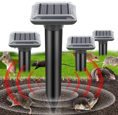ABS Ahuyentador de Topos Solar Ahuyentador de Moles Ultrasónicos Repelente de Topos Efectivo, Solar Repelente de Ratas y Ratones Jardin (4 Piezas)