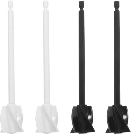 HAPINARY 4pcs Spiral Mixing Paddle for Drill – Reusable Plastic Stirrer Sticks Set with 2 Black 2 White – Epoxy Mixer Attachment for Resin, Paint, Cream, Wax Mixing Tools