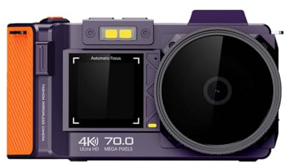 PUSOKEI Cámara DSLR Digital 4K 70MP para Fotografía, Enfoque Automático F1.8 y Cámara de Vlogging con Zoom 50X con Pantalla Doble, Lapso de Tiempo y Cámara Lenta, Soporte WiFi (Violeta)