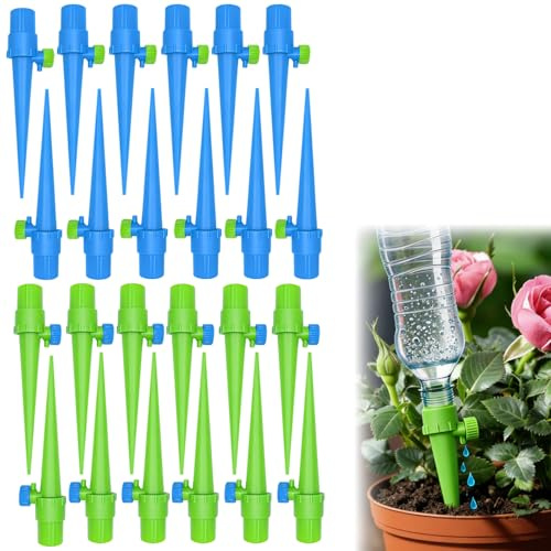 Riego por Goteo Automático Kit,Riego Goteo Botella con Válvula de Control,Autorriego para Macetas,Ajustable Dispositivo de Riego para Regar Plantas en Vacaciones para Flores Bonsáis Interior (24pcs)