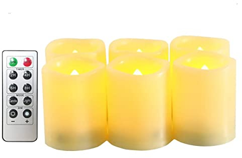 Erosway LED Kerzen, Realistisch Flackernde Flammenlose Teelicher mit Fernbedienung, 2/4/6/8 timer, 300 Stunden nonstop Leuchten, 6 Stück/Paket(Bernstein)