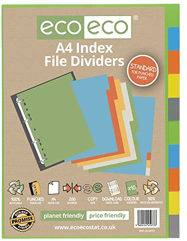 eco-eco eco073 A4 50% Reciclada Set 10 Divisores Archivo de Índice, Estándar