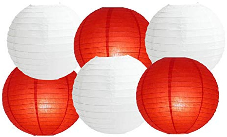 Paper Lanterns Mix Color Packs of 6 Round Paper Lanterns Lampshade Party Decorations (White and Red, 12 (30 Cm))