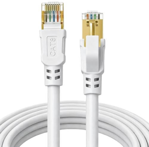 DDMALL Cat 8 Ethernet Cable 2m, 40Gbps Round Internet Cable (2 Meter White) | Pure Copper Shielded Network LAN Cord, High Speed 40Gbps 2000MHz, Gold-Plated RJ45 for Router, Modem, PC, Laptop, Gaming