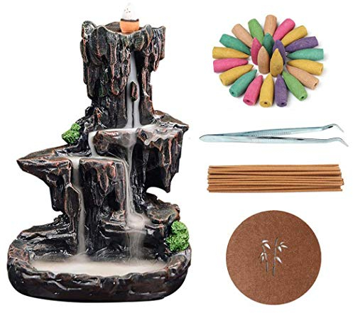 XUDREZ Waterfall Mountain Backflow Incense Holder Resin Incense Burner Incense Cones Holder Home Decor Gifts with 120pc Cones