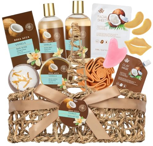 Valentines Day Gifts for Women & Men, 12pcs Vanilla Coconut Bath and Body Self Care Set, Spa Gift Basket, Bath Bomb, Parfume Lotion, Spa Kit, Hydrating Skin Care Set, Anniversary, Birthday, Christmas