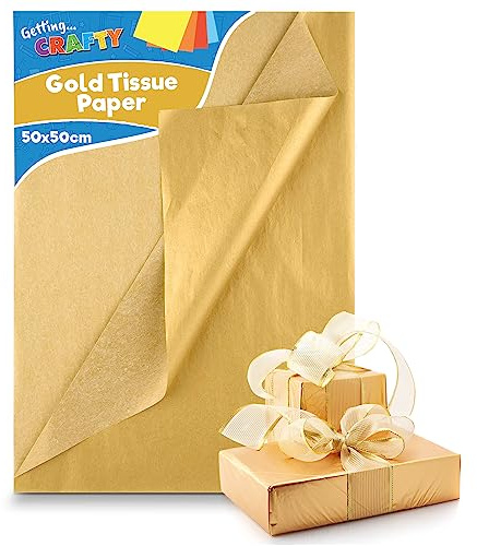 SOL 20pk Gold Tissue Paper for Wrapping Gifts - 50x50cm Sheets - Perfect for Presents, Gift Bags and Hampers - Lustrous, Elegant, Great for Crafting, Party, Weddings, Anniversary, Christmas Events DIY