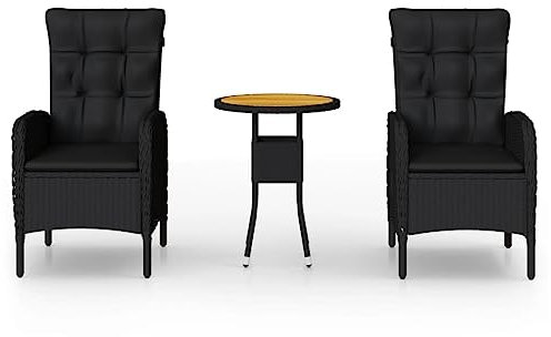 vidaXL Mobilier de Bistro de Jardin 3 pcs Mobilier d'Extérieur Ensemble de Meubles de Terrasse Meubles de Balcon Résine Tressée Noir