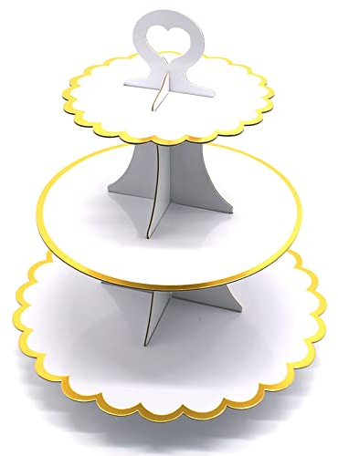 Tumtanm Alzata per cupcake in cartone a 3 ripiani, usa e getta, per feste, matrimoni, feste di compleanno, colore bianco