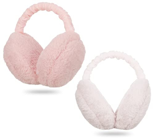 Draftor Women Earmuffs,2Pcs Winter Ear Muffs Adjustable Faux Fur Ear Warmer Warm Windproof Plush Earmuffs Foldable For Men Girl Thanksgiving