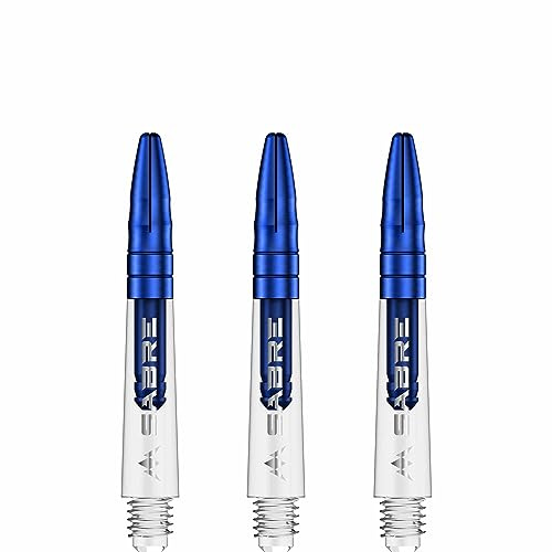 Mission Darts Sabre Shafts | Durable Clear Polycarbonate Stems with Coloured Aluminium Top | 3 Sets of 3 Shafts | Blue | Short (S1532)