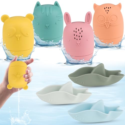 7 Stück Baby Wasserspielzeug,Badewannenspielzeug Silikon Badespielzeug Baby Wasserspielzeug Kinder Badewanne Bade Spritztiere für Kinder und Babys