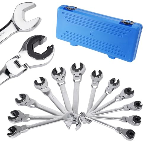 AUTOBABA 8-19mm Metric Open Flex-Head Ratcheting Wrench Set (12pcs/set), Quick Double Ended Open 72 Teeth Tubing Ratchet Kits With Box Packing