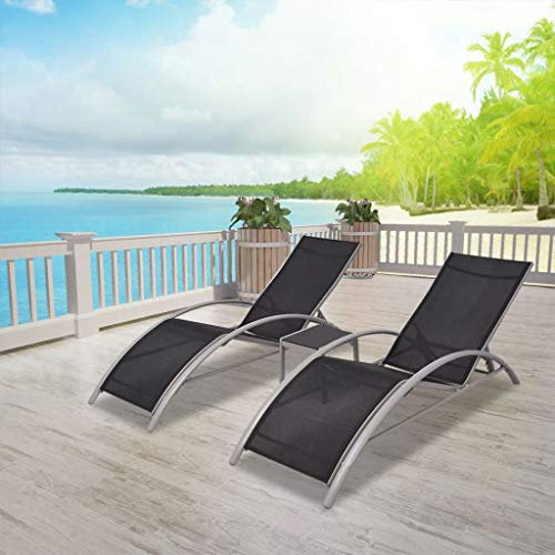 Rantry Sonnenliegen mit Tisch, Aluminium, schwarz, Liegestuhl, Chaiselongue, Outdoor, Garten, Sonnenliegen, Liegestühle für Strand, Terrasse, Pool und Camping