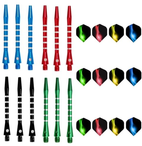 HRLORK 12 Pcs Darts Shafts Darts Flights 45MM Aluminium Shafts Multiple Stems and Flights Metal Stems Professional Accessories with Standard 2BA Thread