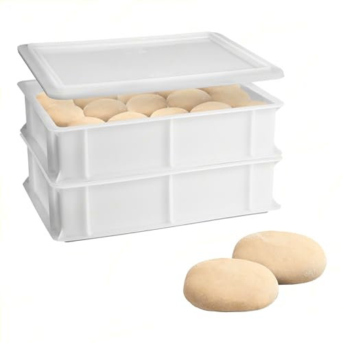 Sicignano | Set 2 Vaschetta Cassetta Service per Impasti 40×30x10h cm con Coperchio con Fondo e Pareti Chiuse Capacità 10 litri Impilabile Bianco Polietilene Alimentare Lavabile in Lavastoviglie