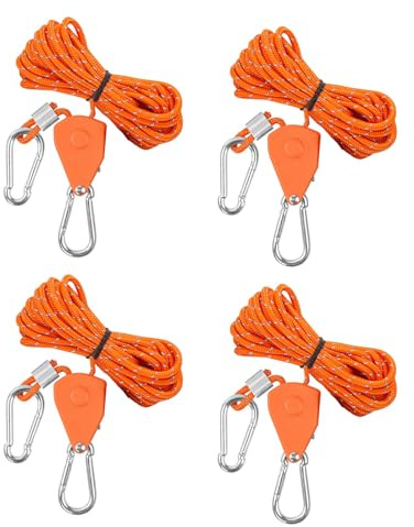 ZLLZPZD 4 Stück Seilratsche 52ft/16M Abspannseil Verstellbarer Flaschenzug Seil für Sonnensegel Winddichtes Outdoor Vorzelt Sturmband Camping Befestigung Spannseile mit Haken Nylonschnur Zeltschnur