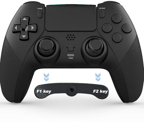 Shiptree Wireless Controller für PS-4, Game Controller Kompatibel mit PS-4/Slim/Pro mit 2 Programmierbaren Tasten, Gamepad mit Trubo/Dual Vibration/6-Achsen Gyro Sensor/Touchpanel/Audio Jack - Schwarz