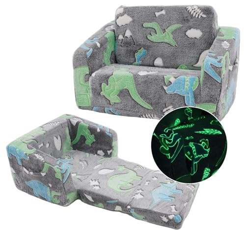 YULEYU Kids Sofa, Fold Out Toddler Sofa Chair, Children Convertible Sofa Bed, Pull Out Couch for Boys and Girls (beige) (Grey)