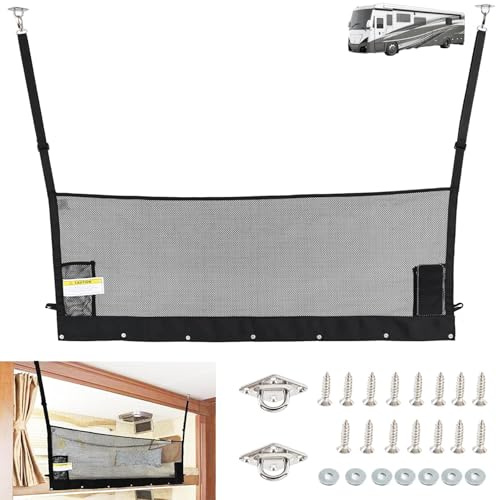 Terapaton Red de seguridad para literas de 49 x 17.7 pulgadas para literas con accesorios | Red de litera ajustable para cámper, RV, autocaravana, remolque, quinta rueda, barrera de malla para literas