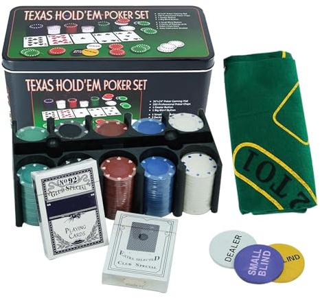Pokerset kort Marker Tärningar Dealer-knapp Texas Holdem | 200 Bitar Pokerkort set Används vid Hemmakväll, Craps, Camping, Resor, Vuxna och Män