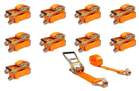 10 cinghie con cricchetto, 5000 kg, cinghie di ancoraggio da 6 m, con doppio gancio, 2,5 t, forza di trazione per camion, rimorchi, sicurezza del carico, arancione