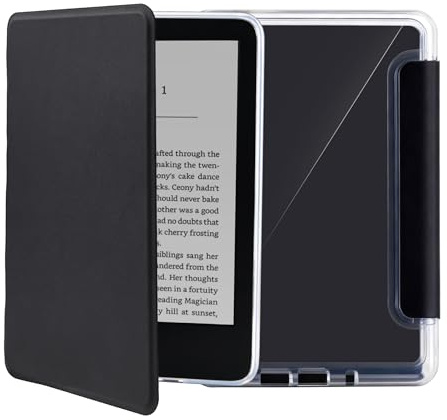 Housse Kindle 11e génération 2024/2022, Housse Transparente Souple 6 Pouces pour liseuse Kindle, Protection magnétique en PU avec Fonction Veille/réveil Automatique et Smart Cover (Noir)