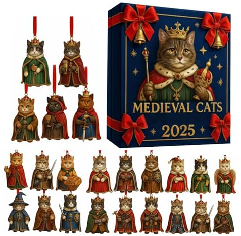 Jul nedräkningskalender - 2D akryl kattprydnad | 24-dagars katt julprydnad, perfekt för husdjursälskare, semester, träd, samling, fest, fönster, väggdekoration användning