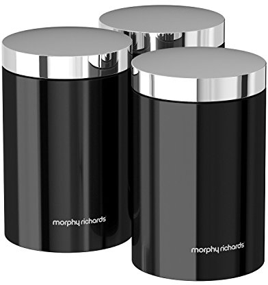 Morphy Richards 974065 Accents Kitchen Storage Canisters, Stainless Steel, Black, Set of 3