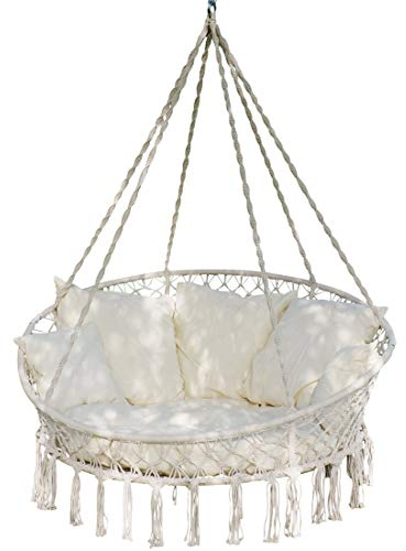 ALEOS. Hängesessel Schwebeliege Hängelounger Doppelliege Lounge Doppellounge mit vielen Kissen faltbar klappbar für 2 Personen Hawaii-Indoor